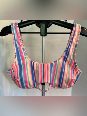 No Boundaries White Bikini Top with Multicolor Stripes